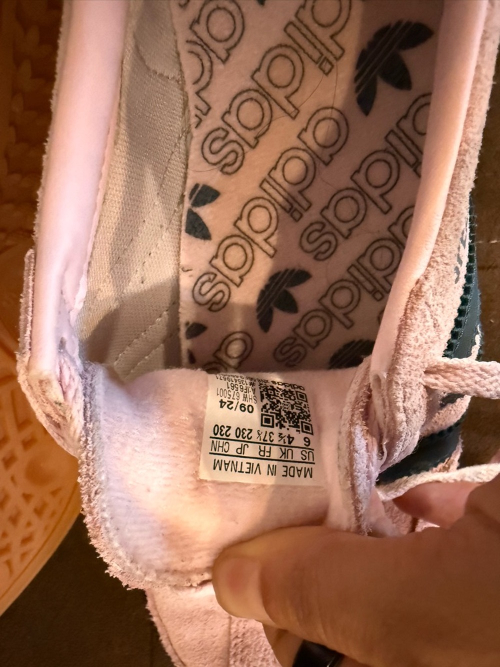 adidas Spezial Suede Sneakers in Pale Pink with Teal Stripes - Picture 5 of 5